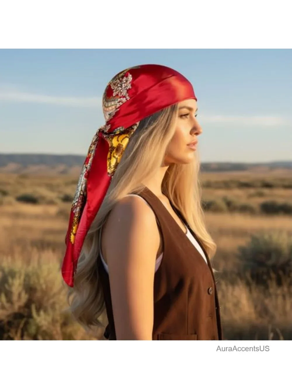 4 Pcs Large Square Satin Head Scarf Bandana for Women - Multi-functional Hair